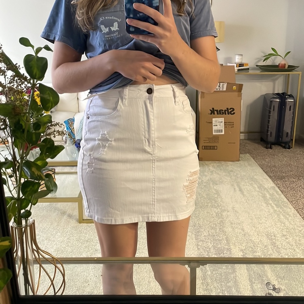 Windsor white denim mini skirt.